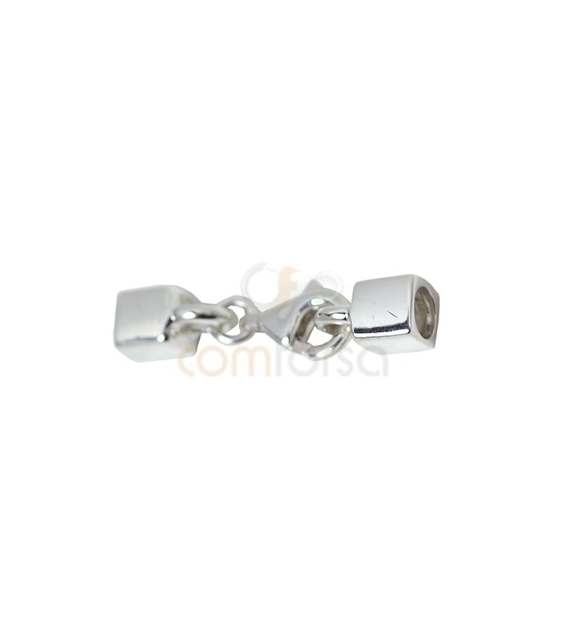 Fecho mosquetão 5 x 5 mm com terminal quadrado 4 mm (int) prata 925