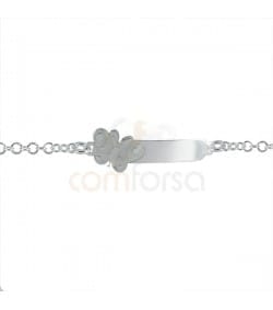 Pulseira placa mariposa  13 cm con alargador 3 cm prata 925