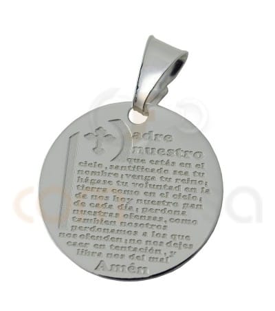 Pingente medalha Pai-nosso em espanhol 20 mm prata 925