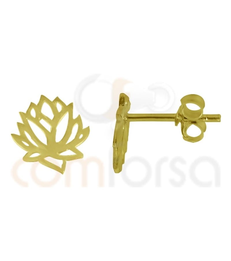 Brincos flor de lótus  9 x 8.5 mm prata 925ml banhada a ouro