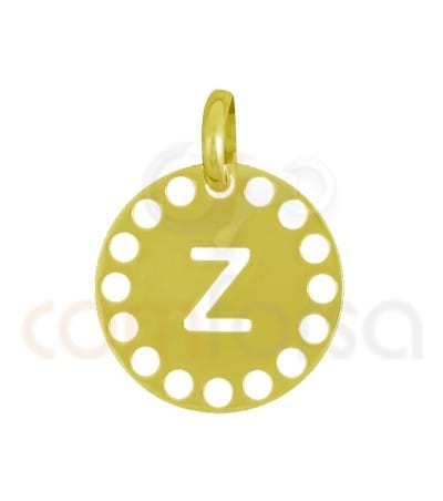 Pingente letra Z com círculos cortados 14 mm de prata 925 banhada ouro