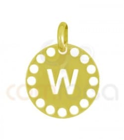 Pingente letra W com círculos cortados 14 mm de prata 925 banhada ouro