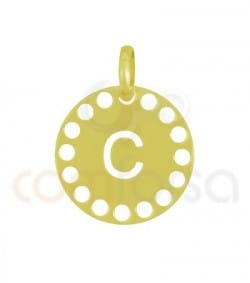 Pingente letra C com círculos cortados 14 mm de prata 925 banhada ouro