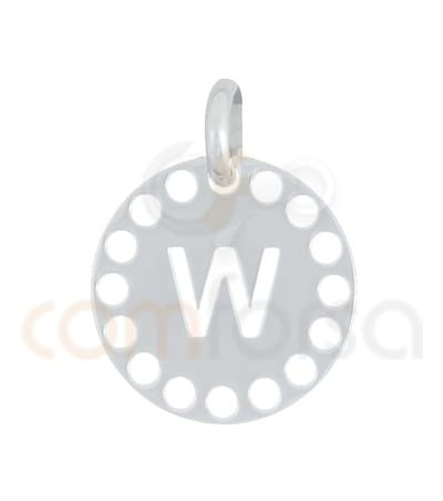 Pingente letra W com círculos cortados 14 mm de prata 925