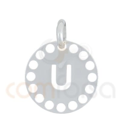 Pingente letra U com círculos cortados 14 mm de prata 925
