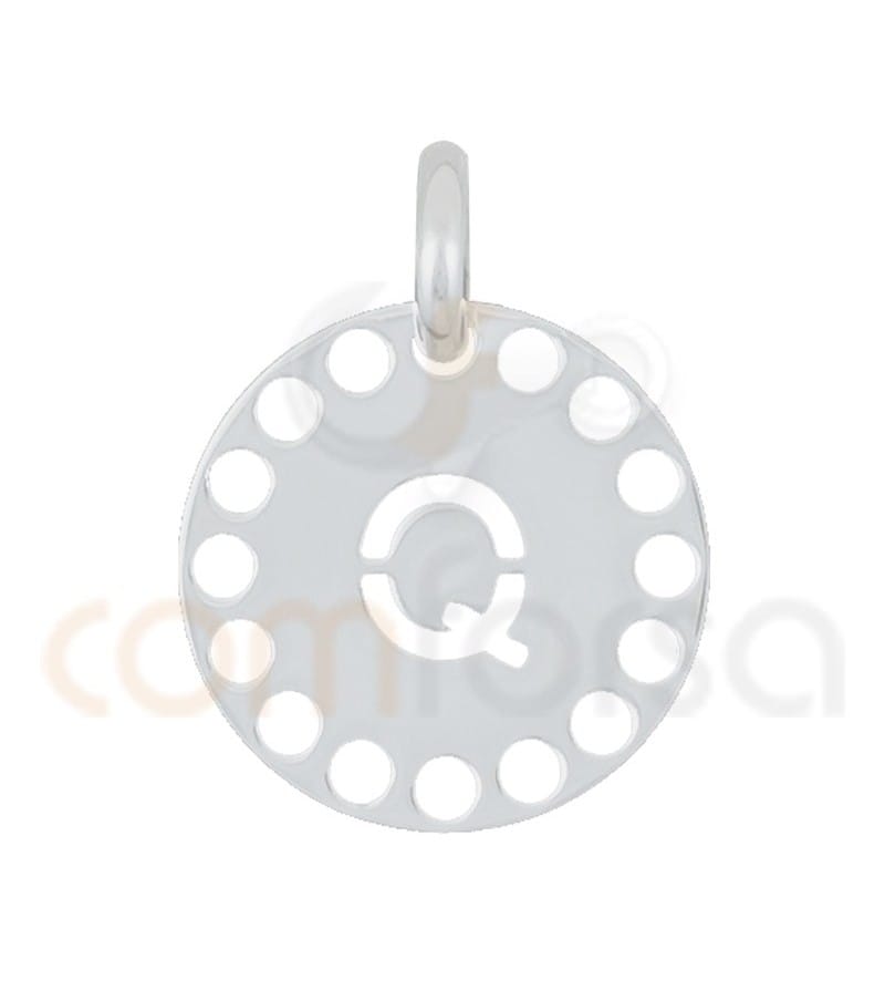 Pingente letra Q com círculos cortados 14 mm de prata 925