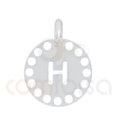 Pingente letra H com círculos cortados 14 mm de prata 925