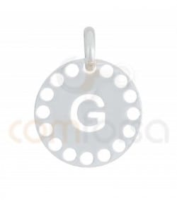 Pingente letra G com círculos cortados 14 mm de prata 925
