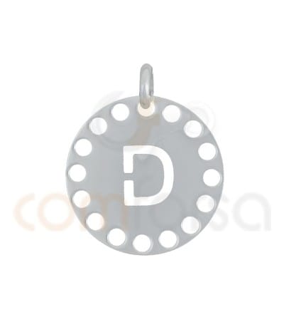Pingente letra D com círculos cortados 14 mm de prata 925