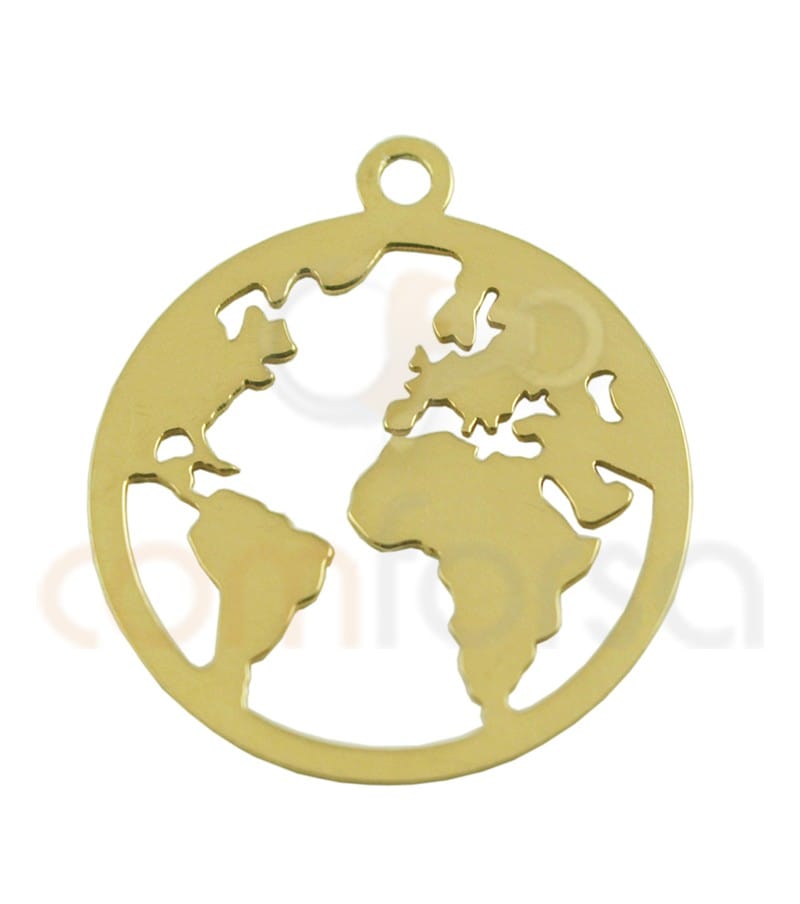 Pingente mundo 15 mm prata 925 banhada a ouro