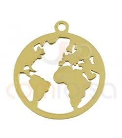 Pingente mundo 15 mm prata 925 banhada a ouro