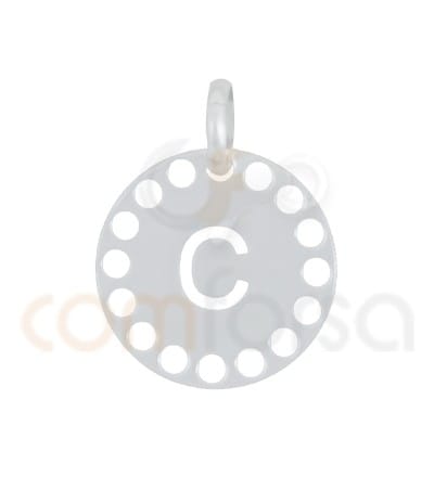 Pingente letra C com círculos cortados 14 mm de prata 925 banhada ouro