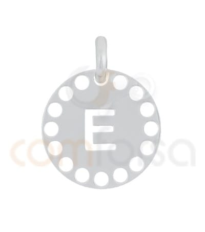 Pingente letra E com círculos cortados 14 mm de prata 925 banhada ouro
