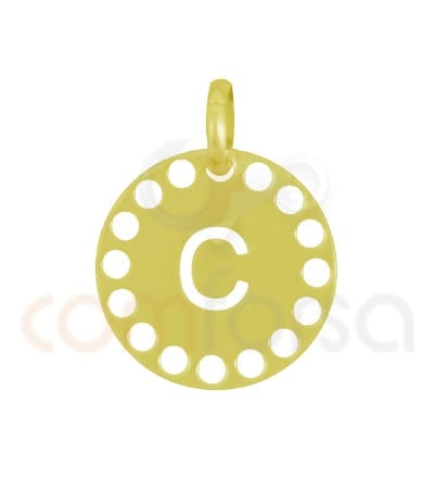Pingente letra C com círculos cortados 14 mm de prata 925