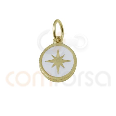 Pingente estrela polar redondo com esmalte 10mm prata banhada 10mm