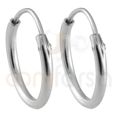 Brinco argola tubo 1.2 mm 15 mm prata 925 banhada a ouro