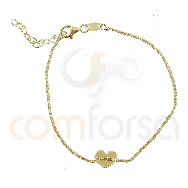 Pulseira ornamento passado coração de 17+3 cm em prata banhada a ouro