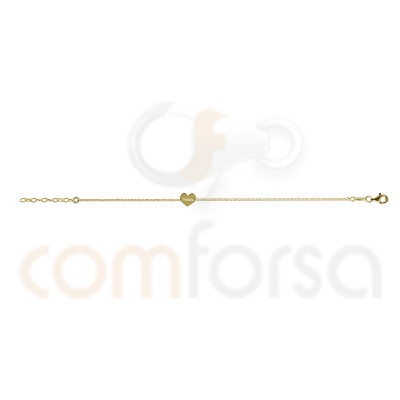 Pulseira ornamento passado coração de 17+3 cm em prata banhada a ouro