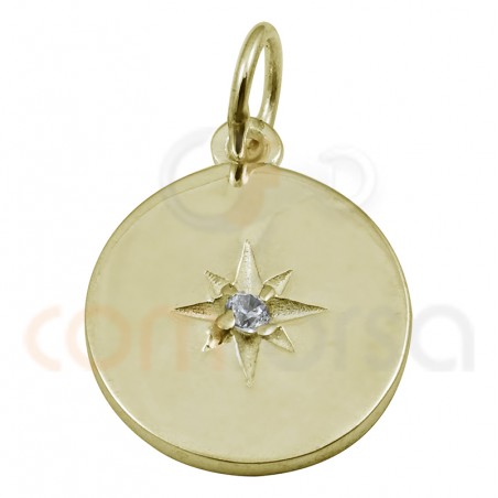 Pingente estrela polar zirconia 15 mm prata 925 banhada a ouro