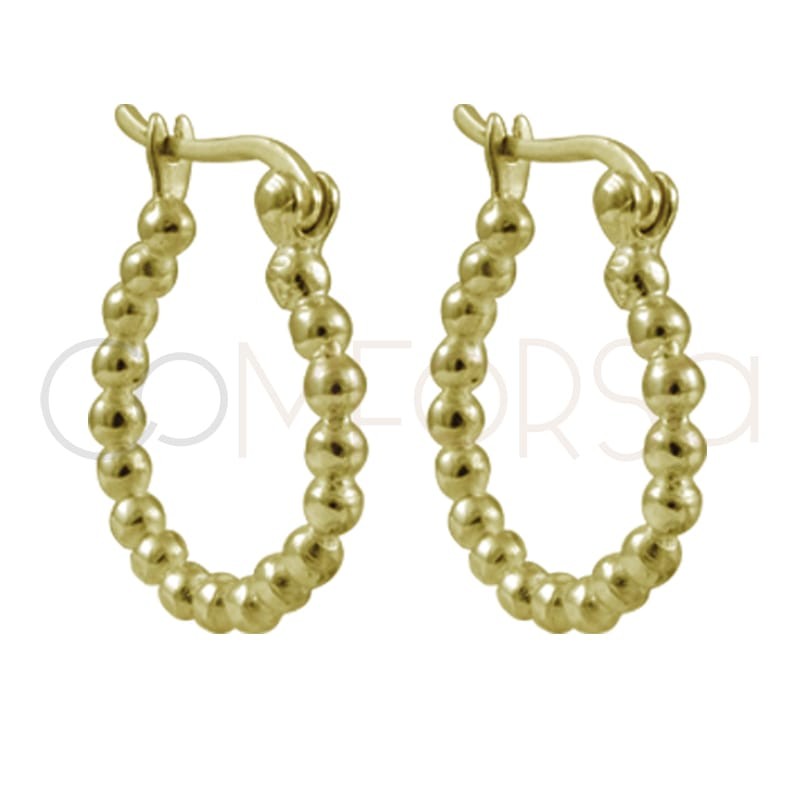 Brinco argola 18 mm com pérolas de 2,5 mm prata 925 banhada a ouro