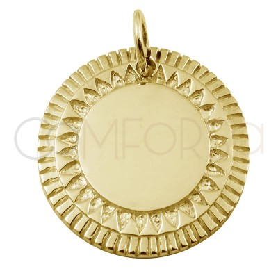 Medalha étnica 20 mm prata 925 banhada a ouro