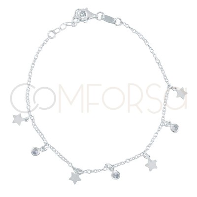 Pulseira estrelas e zirconias 18+3 cm em prata 925 banhada a ouro