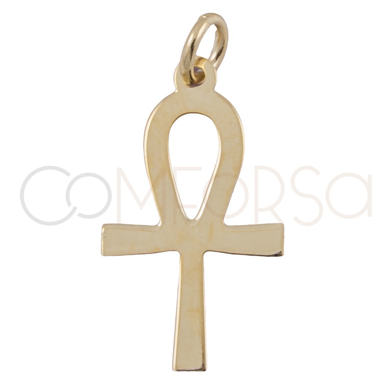 Pingente Cruz da Vida 11x 20 mm em prata 925 banhada a ouro