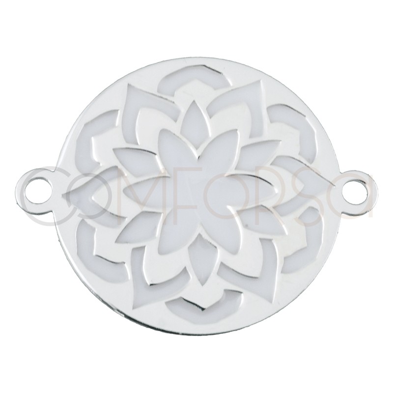 Entremeia mandala flor 17 mm esmalte branco prata 925