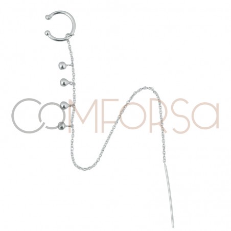 Ear cuff corrente com bolas 13 mm prata 925