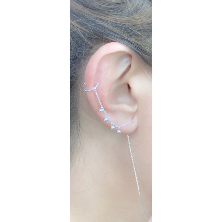 Ear cuff corrente com bolas 13 mm prata 925