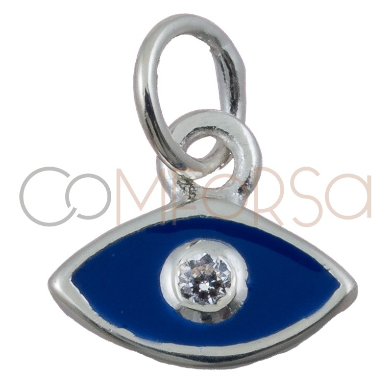 Pingente olho esmalte azul-marinho e zircônia 7.9 x 7mm prata 925