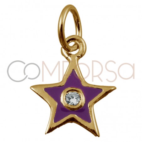 Pingente estrela com esmalte roxa e zircônia 8 x 10mm prata 925