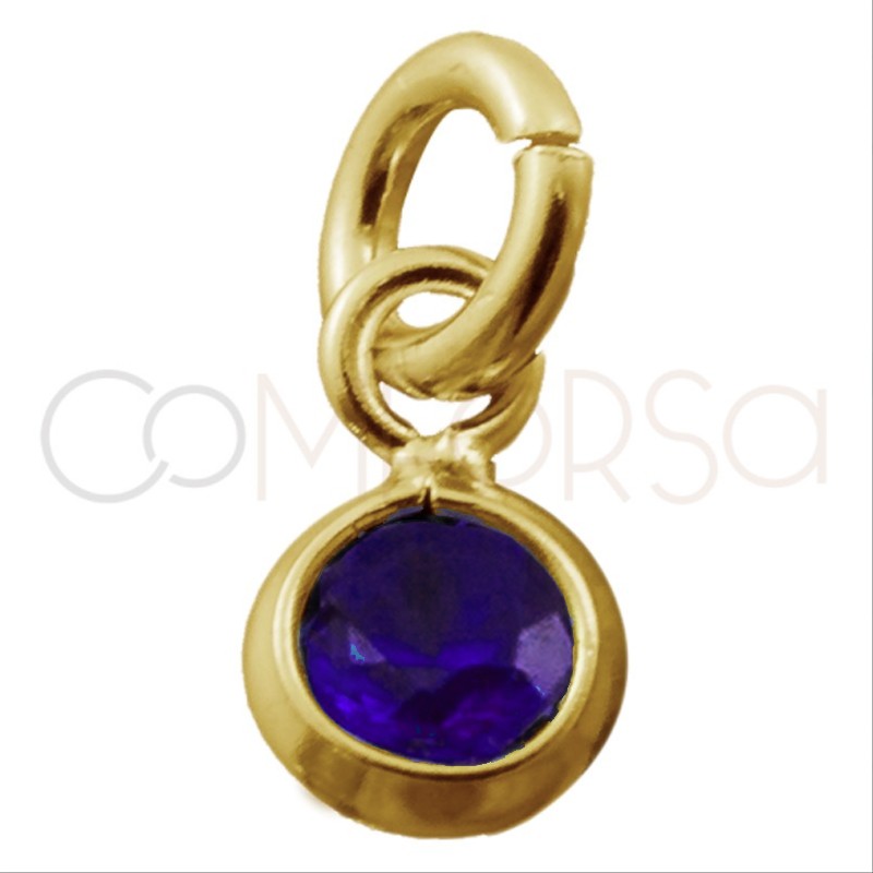 Mini pingente com zircônia "Tanzanite" 3mm prata 925 banhada a ouro