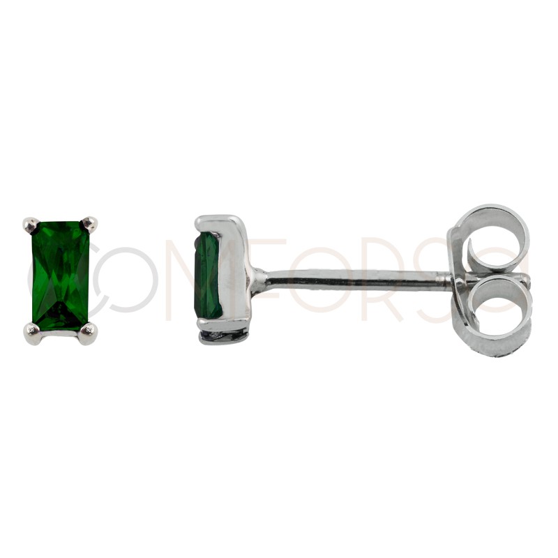 Mini brinco rectangular emerald 2 x 5mm prata 925