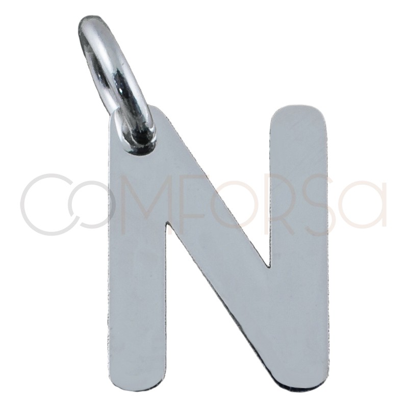 Pingente letra N 5.8 x 8 mm prata 925