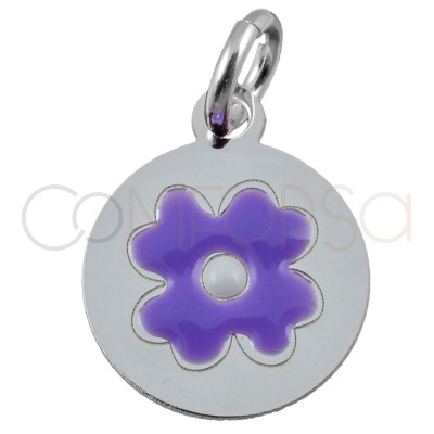 Pingente flor esmalte "Violet Purple" 10mm prata 925