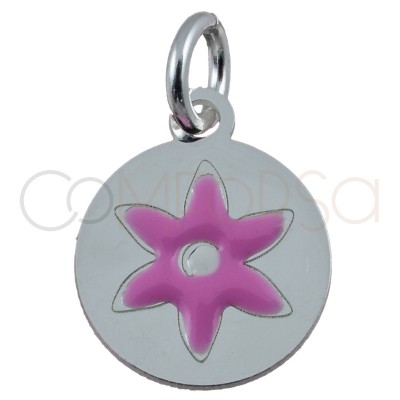 Pingente flor esmalte "Daphne Pink" 10mm prata 925