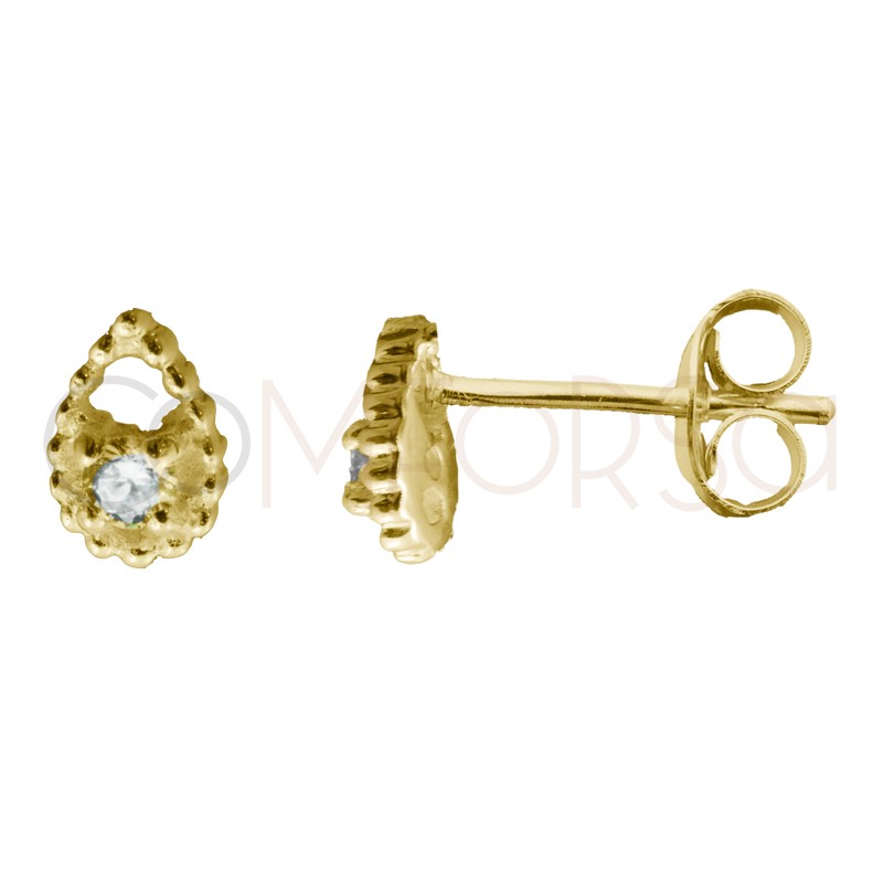 Brinco gota com zirconia 6x4mm prata 925 banhada a ouro