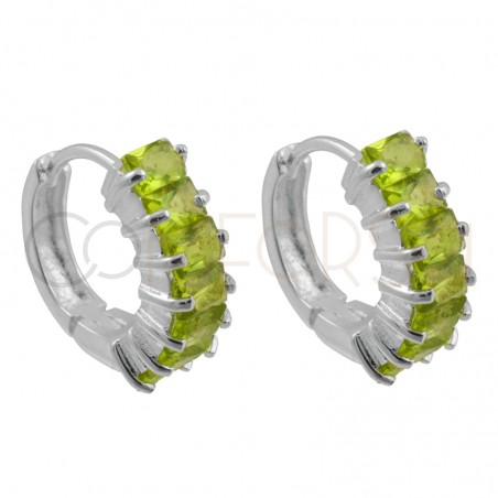 Brinco zirconia verde peridoto 14mm prata 925 banhada a ouro