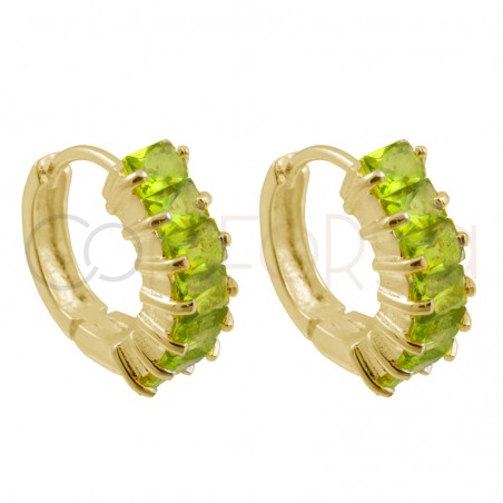 Brinco zirconia verde peridoto 14mm prata 925 banhada a ouro