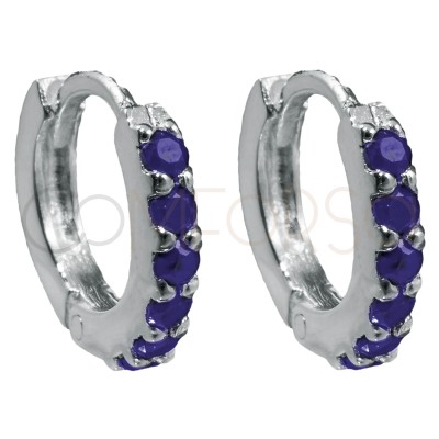 Brincos argola 10mm zircões Tanzanite prata 925  banhada a ouro