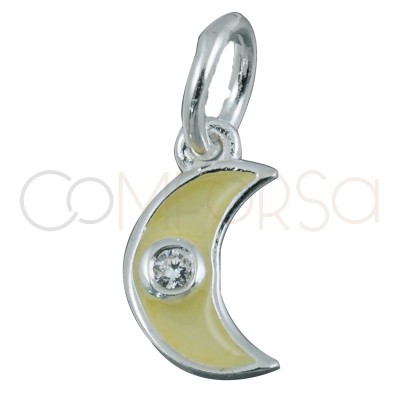 Pingente lua com zirconia 8x5mm prata 925 banhada a ouro