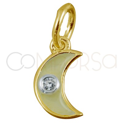 Pingente lua com zirconia 8x5mm prata 925 banhada a ouro