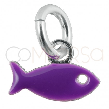 Pingente mini peixe púrpura 8x5mm prata 925 banhada a ouro