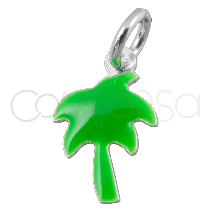 Pingente mini palmeira verde 7x11mm prata 925