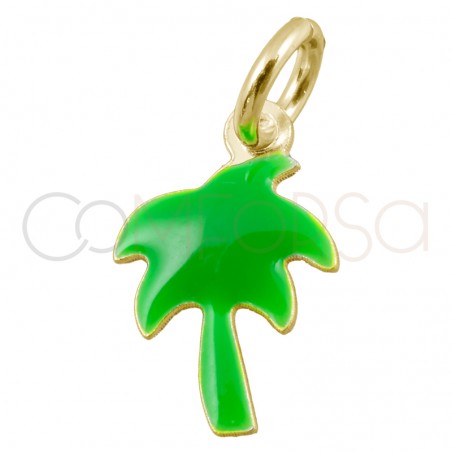 Pingente mini palmeira verde 7x11mm prata 925