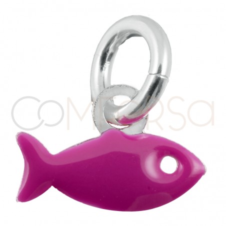 Pingente mini peixe fúcsia 8x5mm prata 925