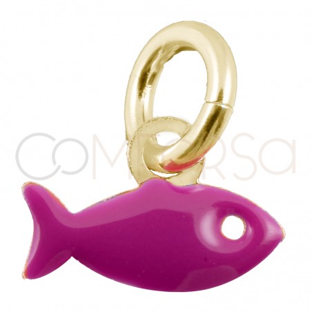 Pingente mini peixe fúcsia 8x5mm prata 925