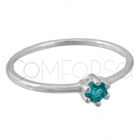 Anel com zirconia turquesa prata 925