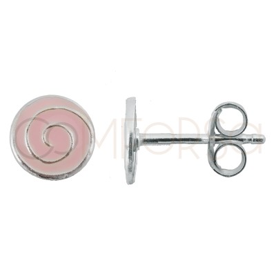 Brinco mini espiral rosa 5.5 x 5.5mm prata 925